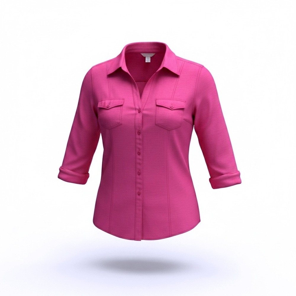 Cato Womens Magenta Pink 3/4 Sleeve‎ Button Up Blouse Top Size Large RN37080